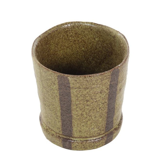 Bloempot mosgroen met bruine streep