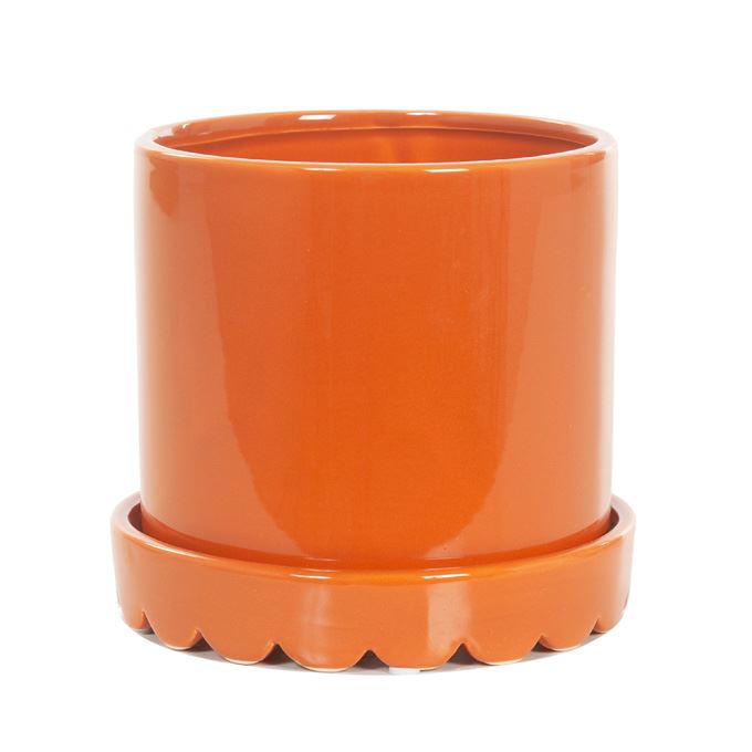 Bloempot oranje met vaste schotel en randje