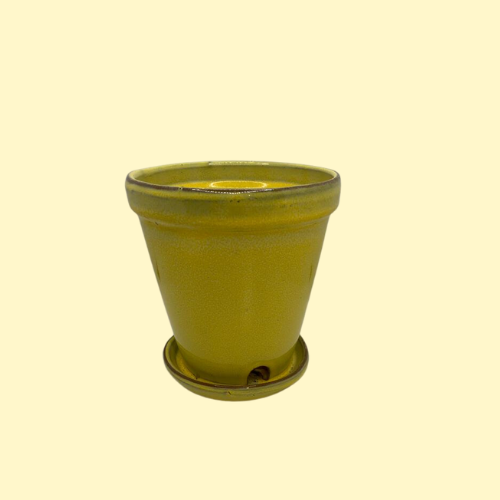 Bloempot geel met schotel