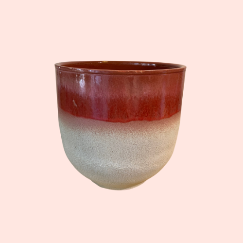 Bloempot rood/ roze - beige