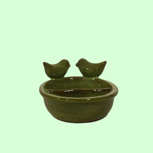 Vogelbakje groen keramiek