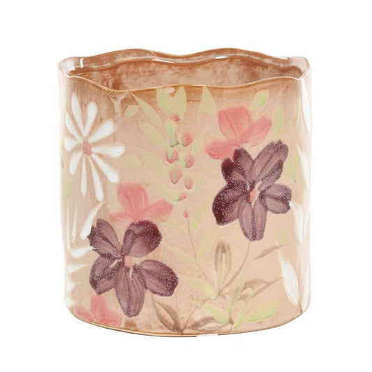 Bloempot met bloemen patroon beige