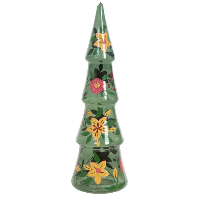 Kerstboom groen glas met bloemen