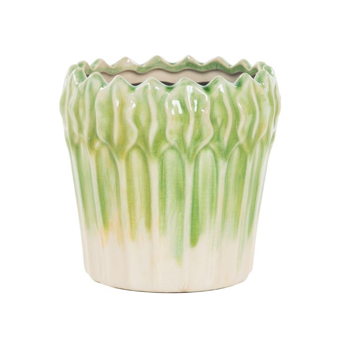 Bloempot groen met wit