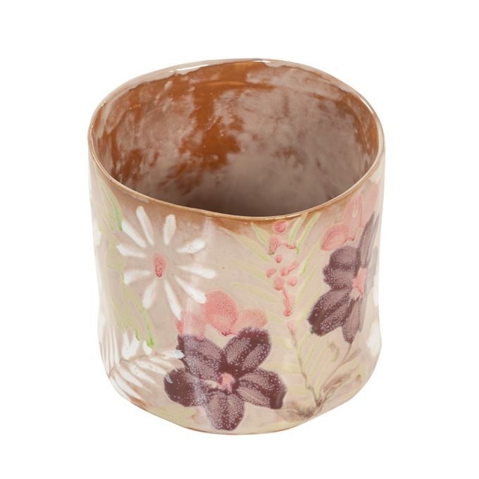 Bloempot met bloemen patroon beige
