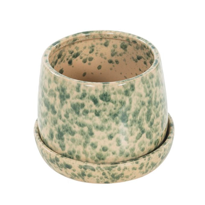 Bloempot groen- beige met patroon M