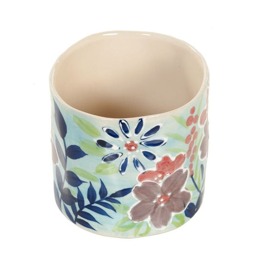 Bloempot met bloemen patroon blauw