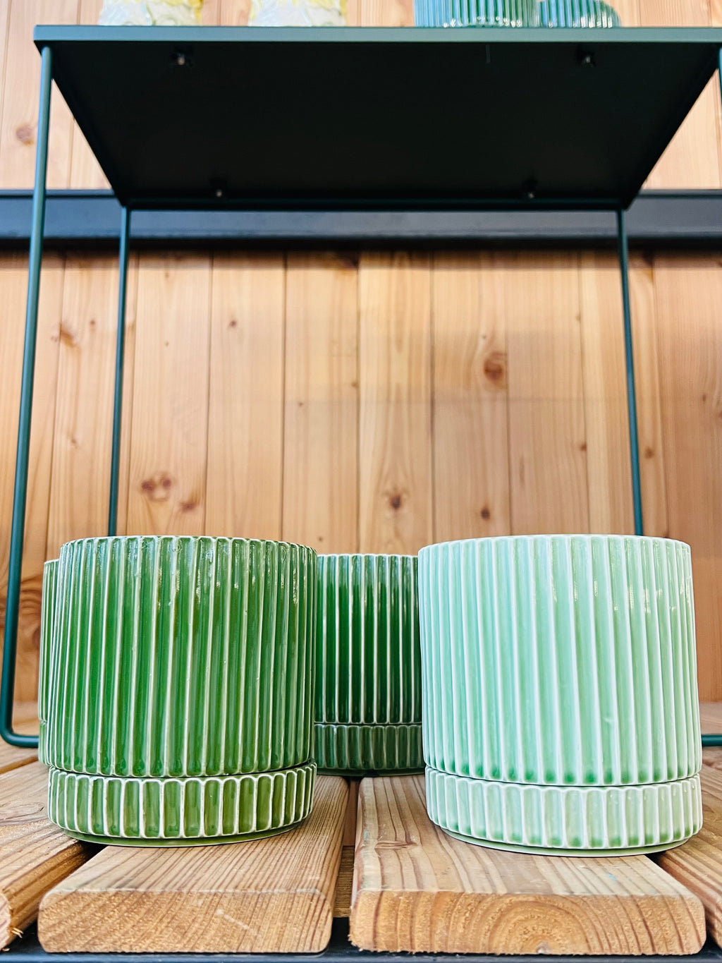 Bloempot groen met losse schotel maat M