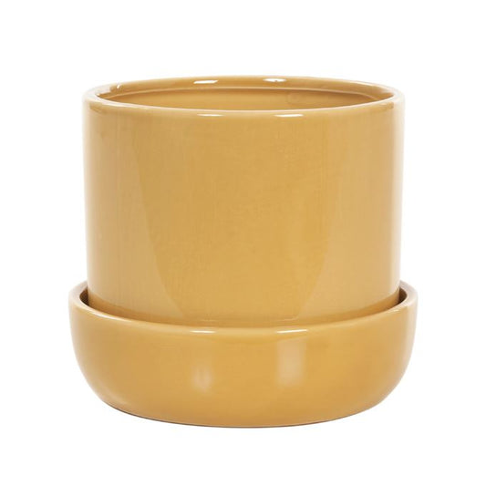 Bloempot mosterdgeel met vaste schotel S