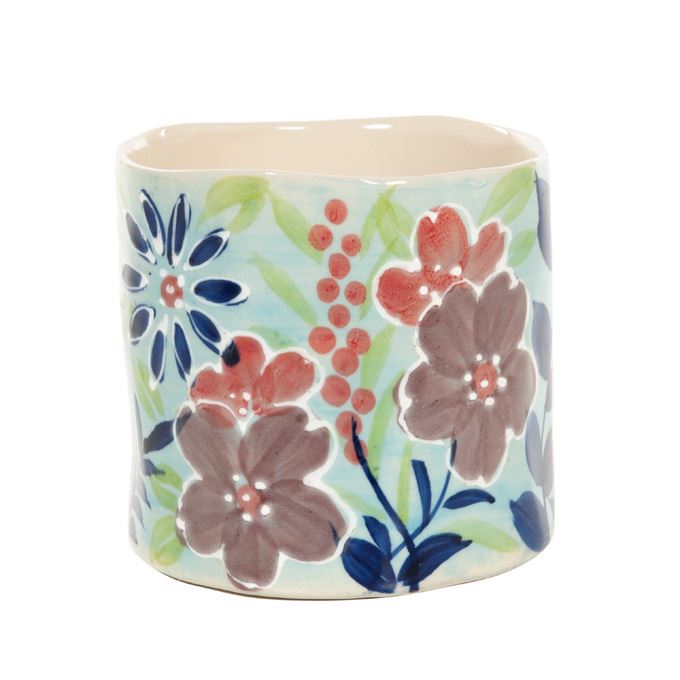 Bloempot met bloemen patroon blauw