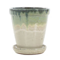 Bloempot beige- groen met schotel