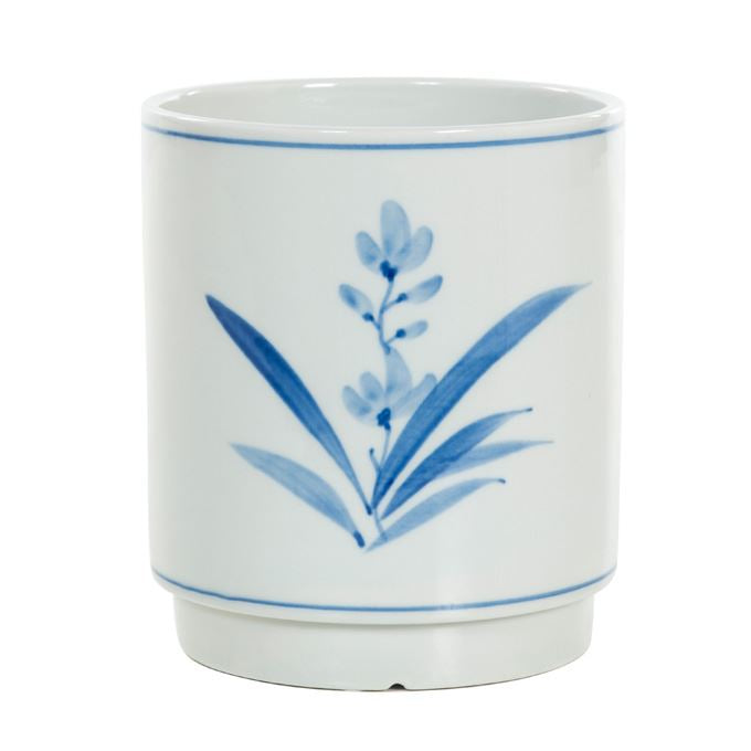 Bloempot wit met blauwe tekening