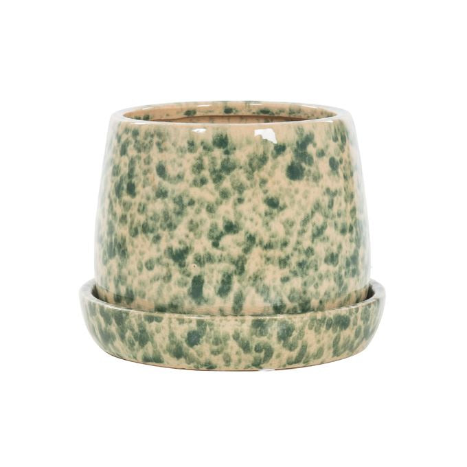 Bloempot groen- beige met patroon S