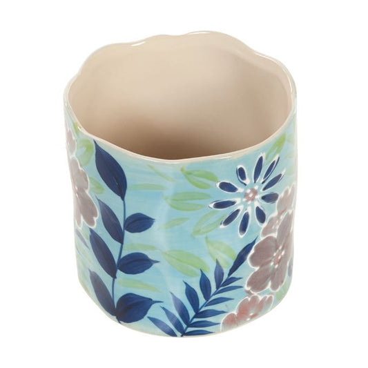 Bloempot met bloemen patroon blauw