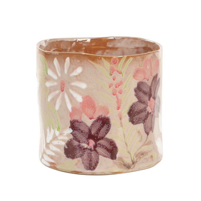 Bloempot met bloemen patroon beige