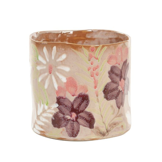 Bloempot met bloemen patroon beige