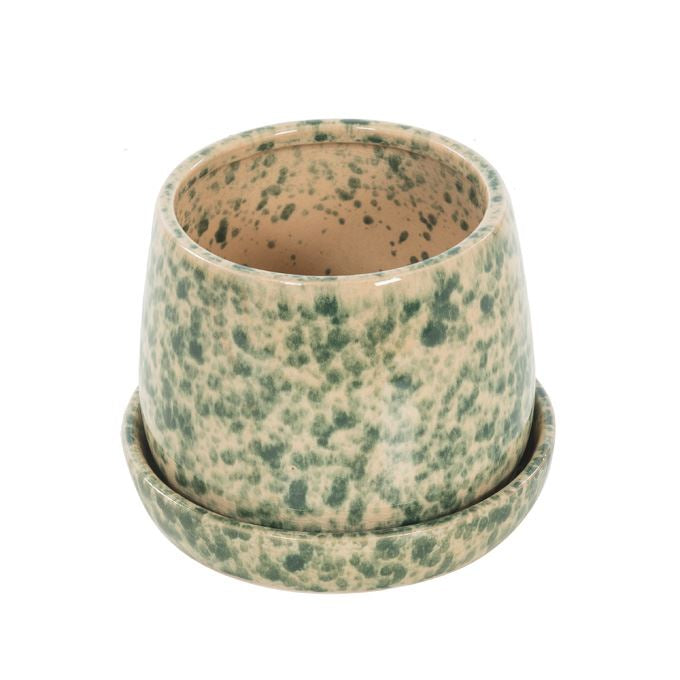 Bloempot groen- beige met patroon S