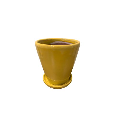 Bloempot met vaste schotel geel