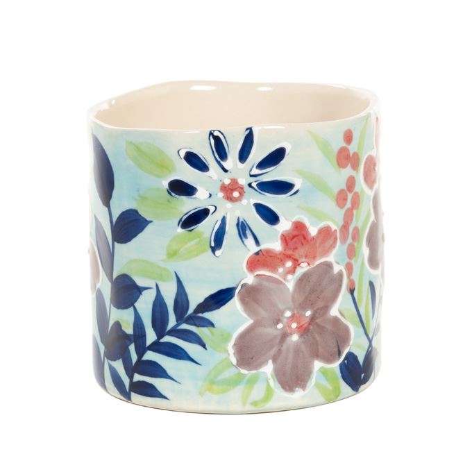 Bloempot met bloemen patroon blauw