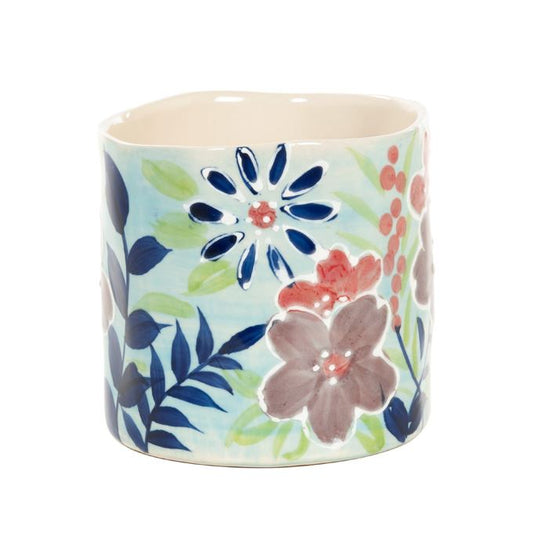 Bloempot met bloemen patroon blauw