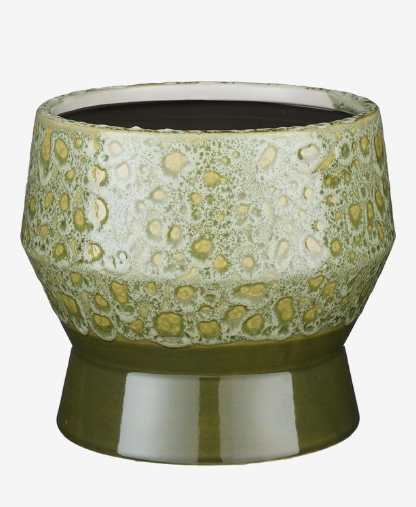 Bloempot Astana,groen met gouden kleuraccenten, vintage look