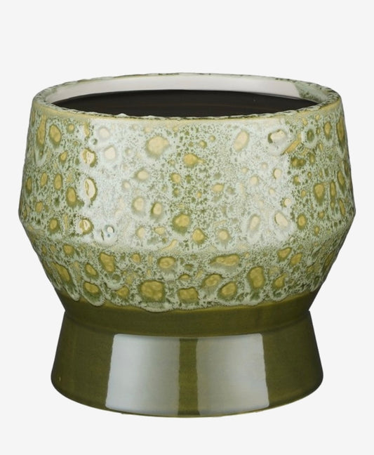 Bloempot Astana,groen met gouden kleuraccenten, vintage look
