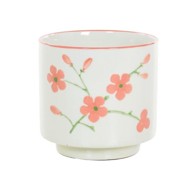 Bloempot beige met roze bloemetjes