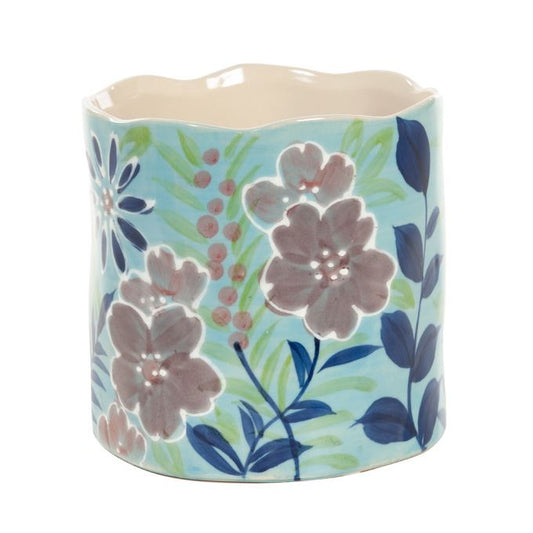Bloempot met bloemen patroon blauw