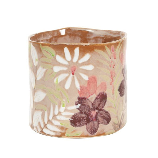 Bloempot met bloemen patroon beige