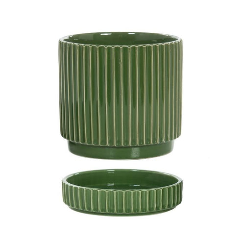 Bloempot groen met losse schotel maat S