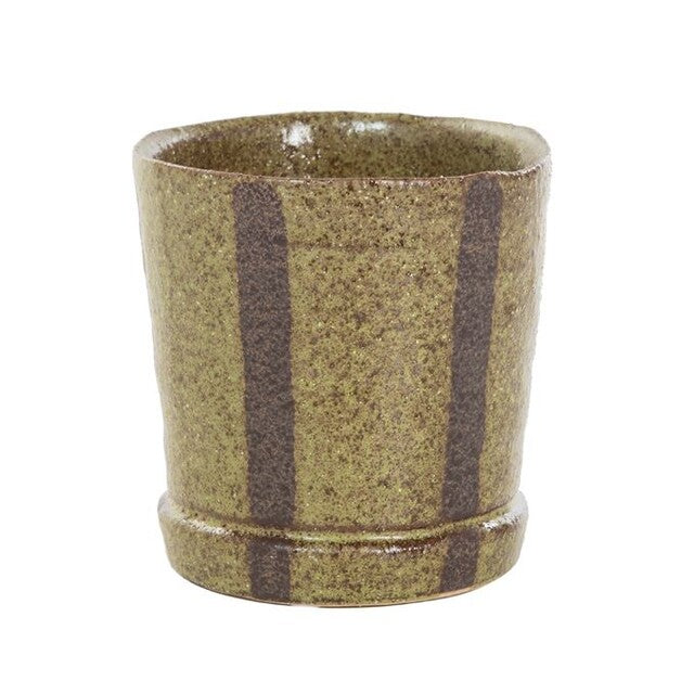 Bloempot mosgroen met bruine streep