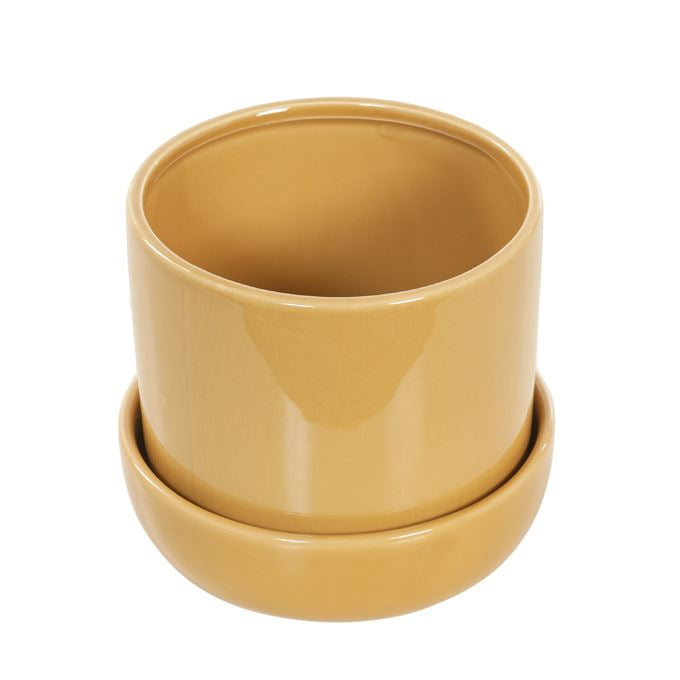 Bloempot mosterdgeel met vaste schotel M