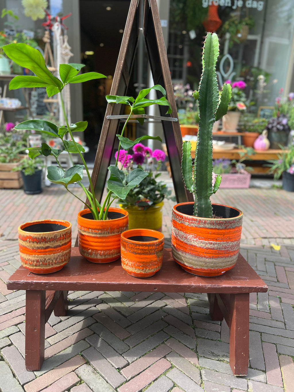 Bloempot oranje/beige