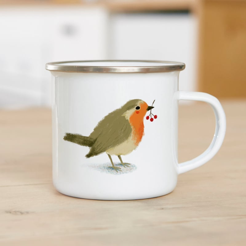 Emaille mok illu-ster Roodborstje