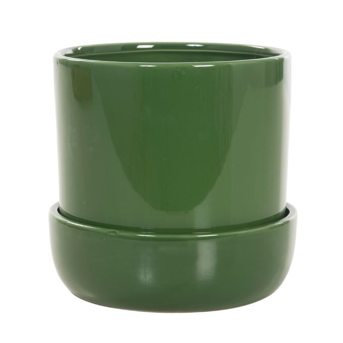 Bloempot groen met vaste schotel L