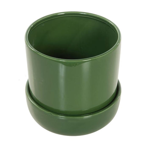 Bloempot groen met vaste schotel L