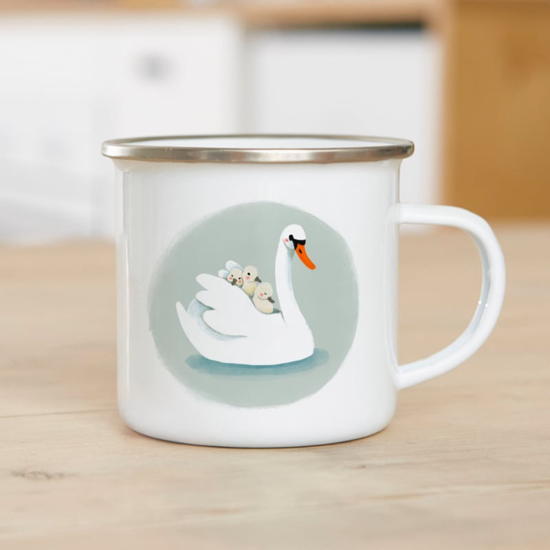 Emaille mok illu-ster mama zwaan