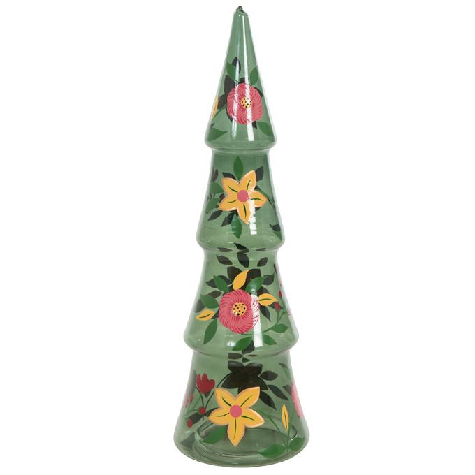 Kerstboom groen glas met bloemen