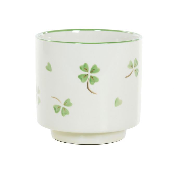 Bloempot beige met groene klavertjes