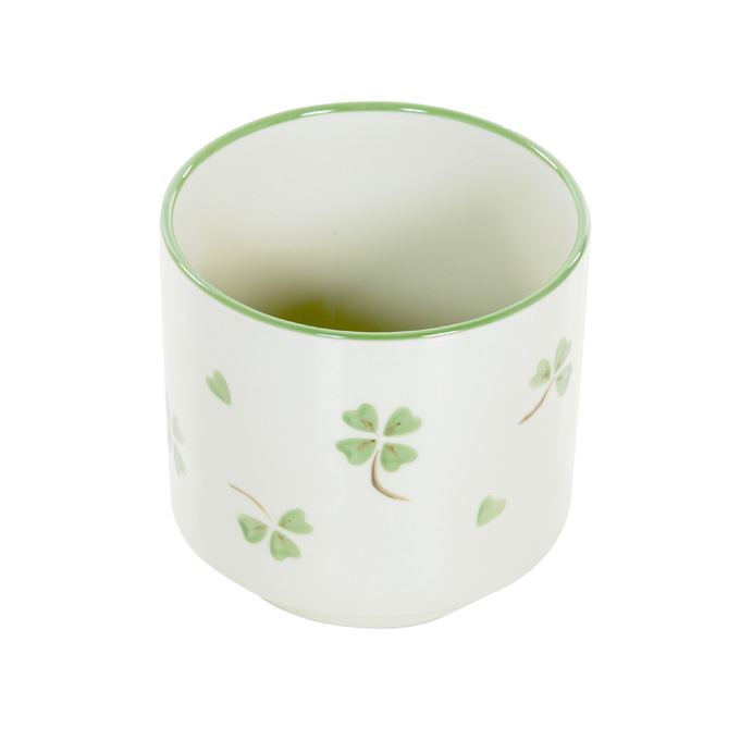 Bloempot beige met groene klavertjes