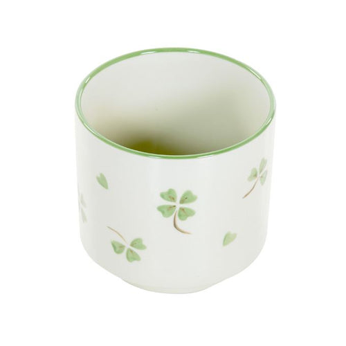 Bloempot beige met groene klavertjes