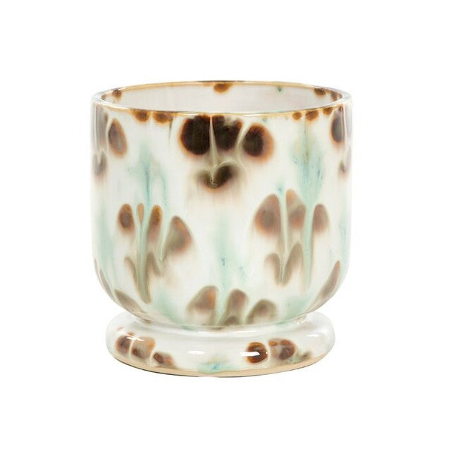 Bloempot beige met groen en bruine accenten maat S