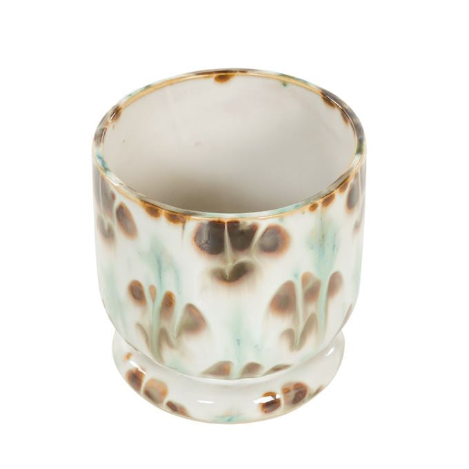 Bloempot beige met groen en bruine accenten maat S