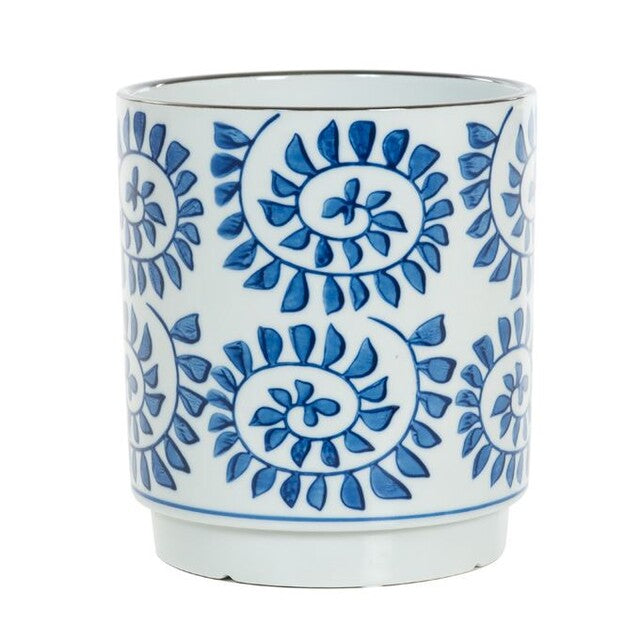 Bloempot wit met blauwe tekening