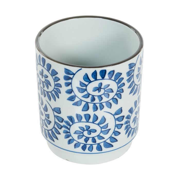 Bloempot wit met blauwe tekening