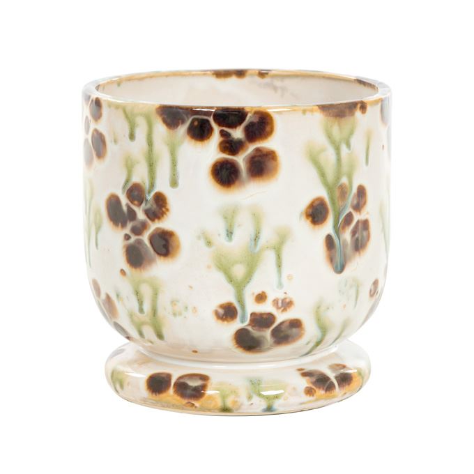 Bloempot beige met groen en bruine accenten maat M