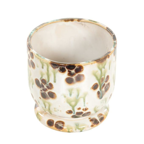 Bloempot beige met groen en bruine accenten maat M