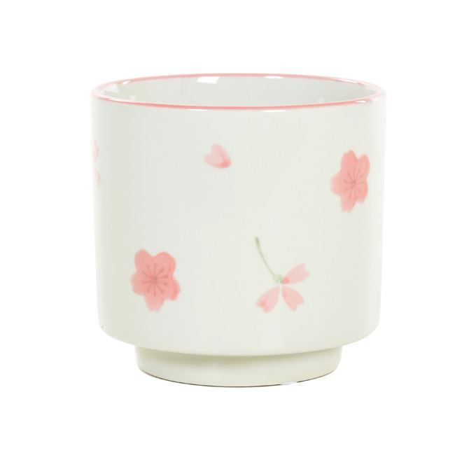 Bloempot beige met roze bloemetjes