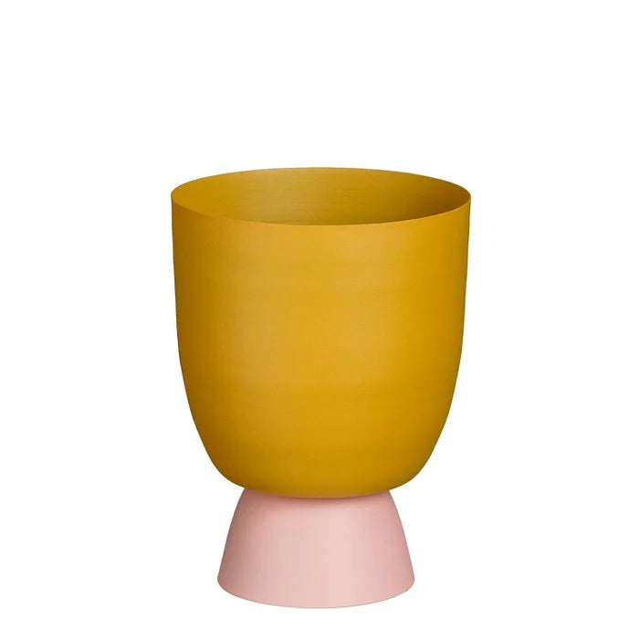 Bloempot roze met oker kleur voet