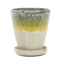 Bloempot beige- geel- groen met vaste schotel